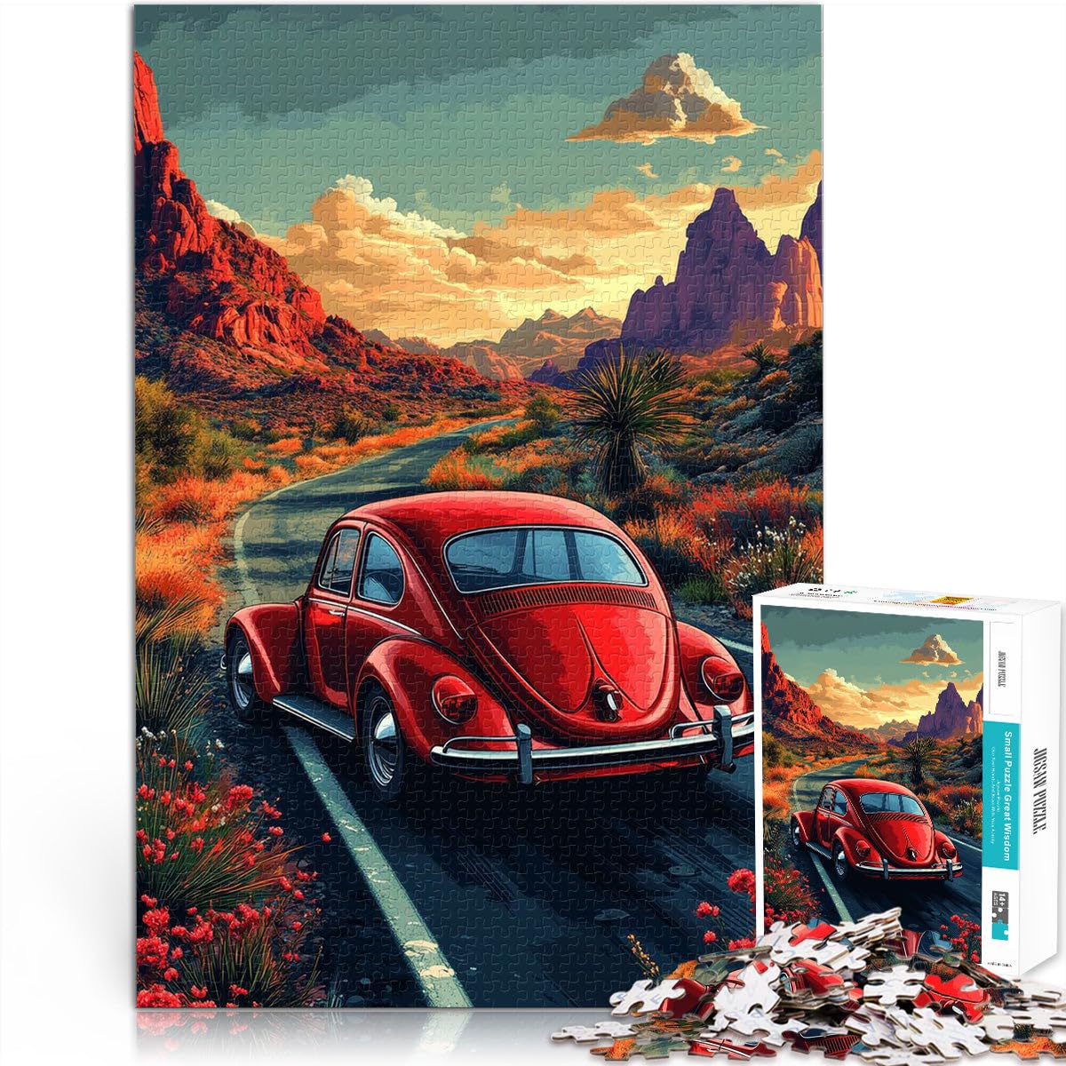 Jigsaw Puzzles for teenagers 2000 Pieces Red Beetle on Desert Road Lernspiele Geburtstagsgeschenk, Geschenke, Wandkunst70x100cm — image 1