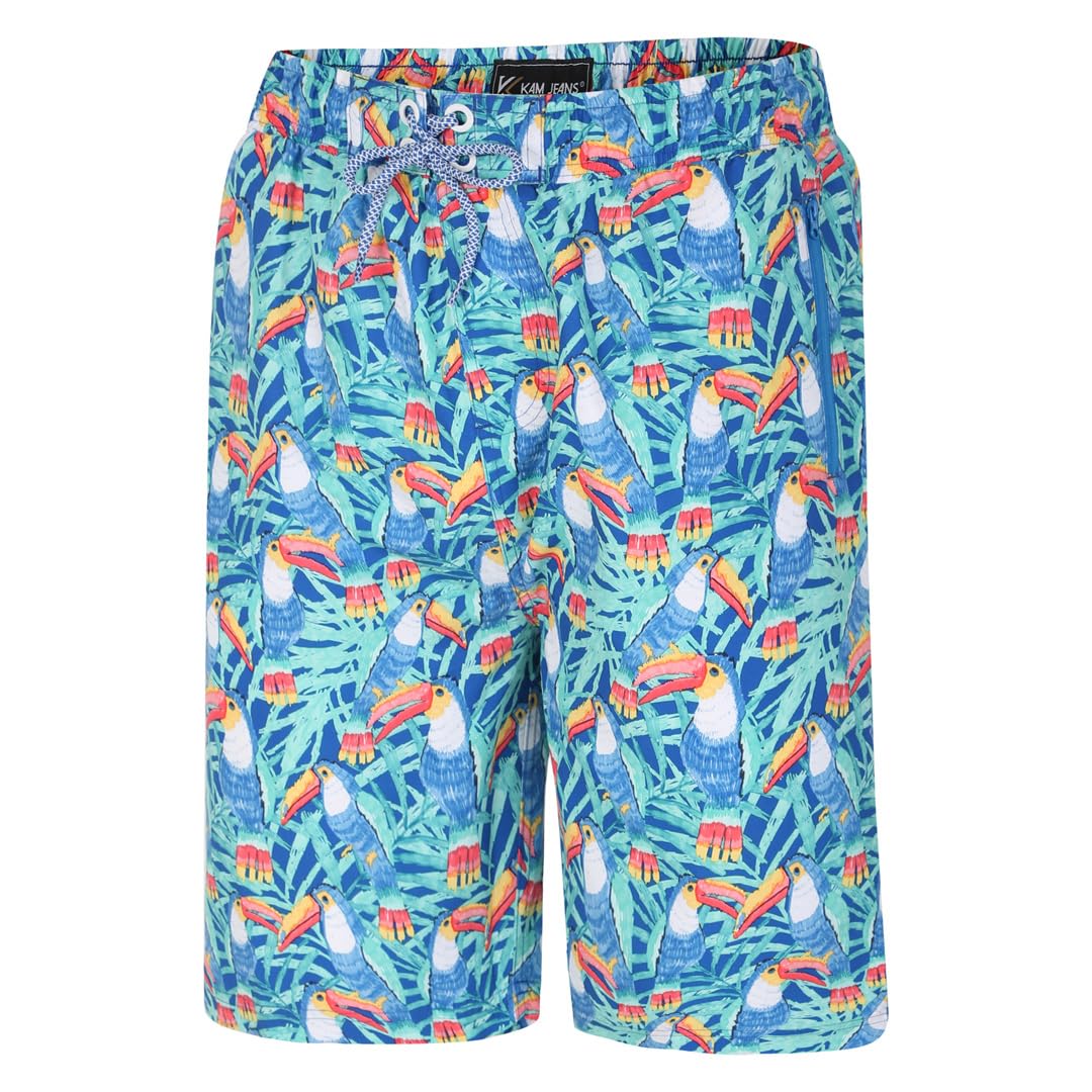 Kam Men's Multicolour Swim Shorts Parrot Print Elasticated Waist Drawstring Casual Plus Size 2XL-8Xl 3012 (Uk, Alpha, 3XL, Plus, Regular, Ed)