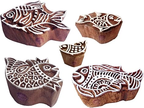 Popular Designs Assorted and Fish Wood Print Stamps Set of 5