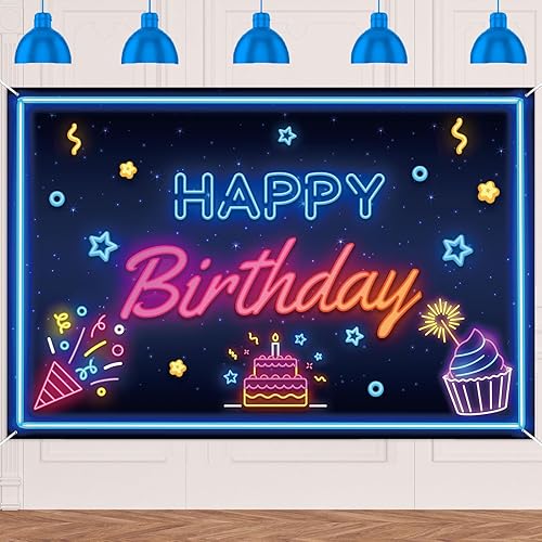 Cartel de neón de feliz cumpleaños decoración temática de discoteca con brillo de neón decoración para fiestas de niños niñas mujeres hombres 16 21