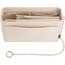 Purse Organizer Insert, Handbag Organizer with Zipper, Tote Shaper with Cup Holder & Keychain, Compatible with LV, Neverfull, MK, COACH, Longchamp, Kate Spade Beige-Sl. Lg