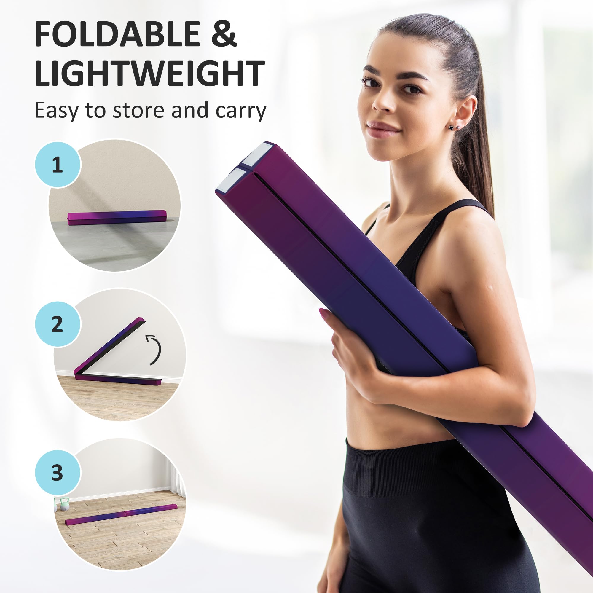 SPORTNOW Poutre de gymnastique pliable de 2,3 m, poutre d'équilibre au sol pour enfants avec base antidérapante, équipement de gymnastique pour entraînement à la maison