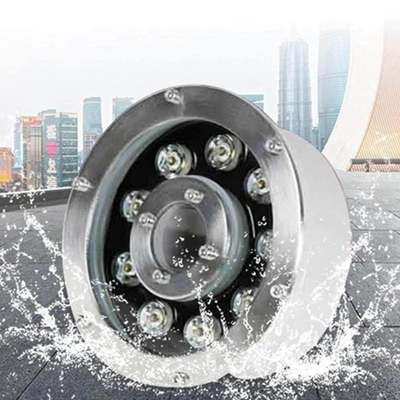 Submersible LED Fountain Light, Underwater Ring Pool Lamp, IP68 Waterproof Landscape Spotlight, 12V/24V Middle Hole Pond Lights(Red,18W(12V))