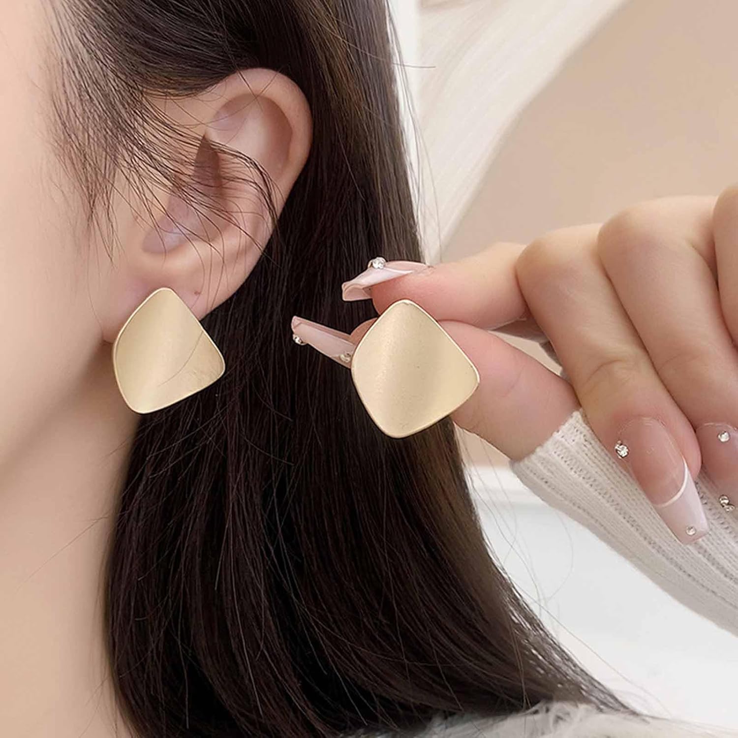 Boho Gold Square Earrings Polish Square Stud Earrings Large geometry Earring Metal Square Stud Earrings Vintage Geometric Earrings Jewelry for Women - Image 7