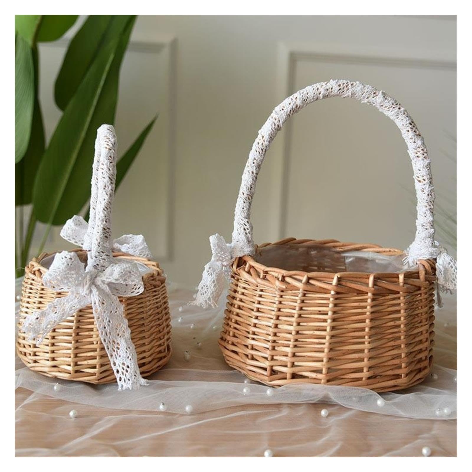 1pcs Rattan Portable Woven Flower Basket Per Matrimoni