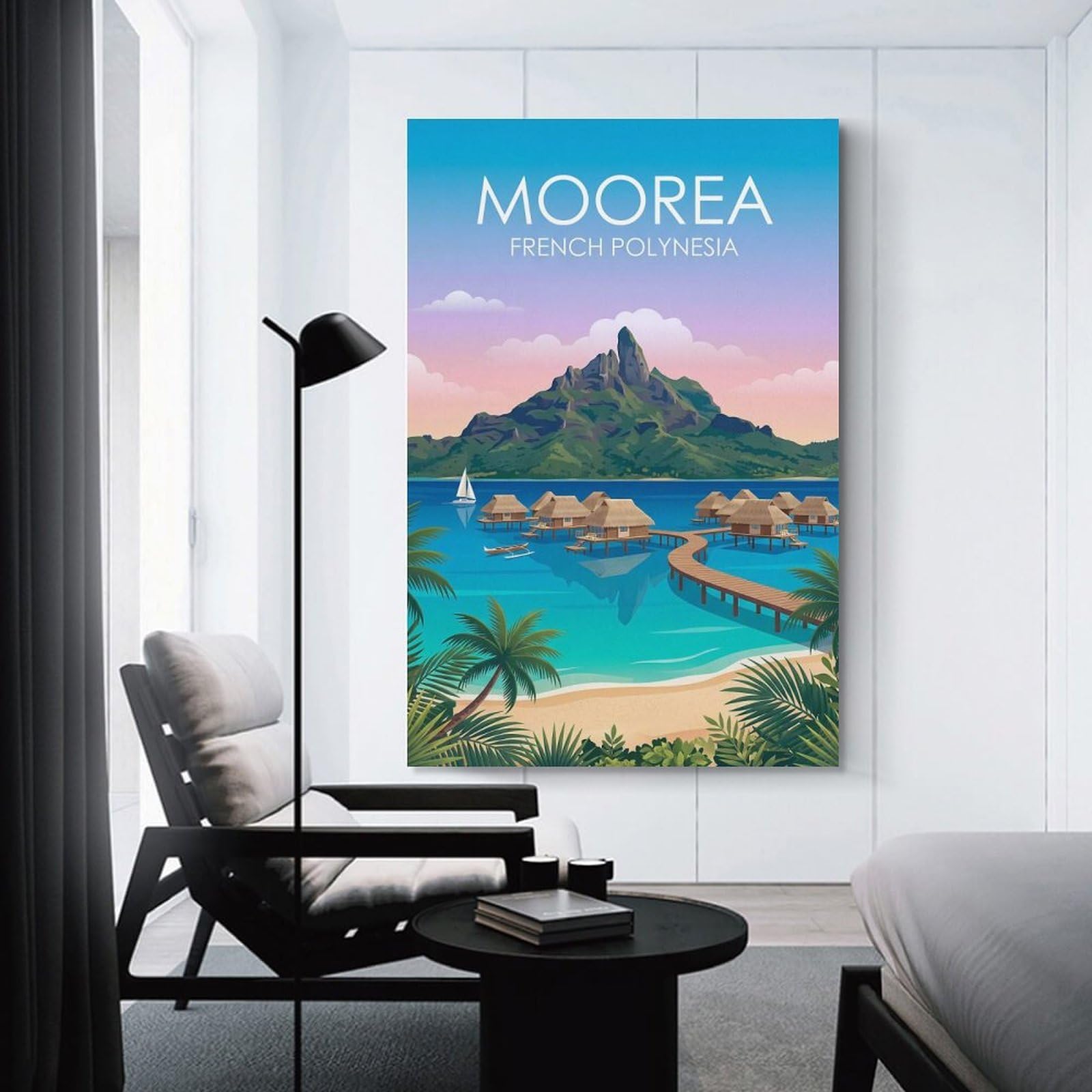Junmoney Moorea French Polynesia Wall Art Print, 20x30inch(50x75cm), for Entryway, Lounge Links Or Small Walls, Decorative Wall Art for Narrow Spaces