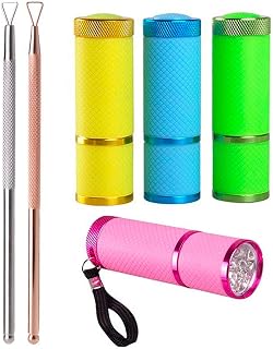 4 Pieces Mini LED Flashlight UV Lamp for Nail Art Dryer Camping and Hiking,2 Pieces Stainless Steel Triangle Stick Rod UV Gel Polish Remover,Nail Polish Set