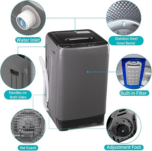 Miniatura 3 de Lavadora automática de 13 libras, 10 programas, pantalla LED, 8 niveles de agua, lavadora de carga superior, lavadora compacta portátil de alta