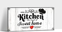 Hzddty Kitchen Wall Decor Canvas   Black and Beige Rustic Modern Farmhouse Art Sign, Sweet Home Chef Hat and Heart Print for Dining Room, Bar, Home Decorations 8x16 inches