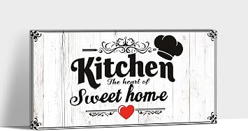 Hzddty Kitchen Wall Decor Canvas Black and Beige Rustic Modern Farmhouse Art Sign, Sweet Home Chef Hat and Heart Print for Dining Room, Bar, Home Decorations 8x16 inches