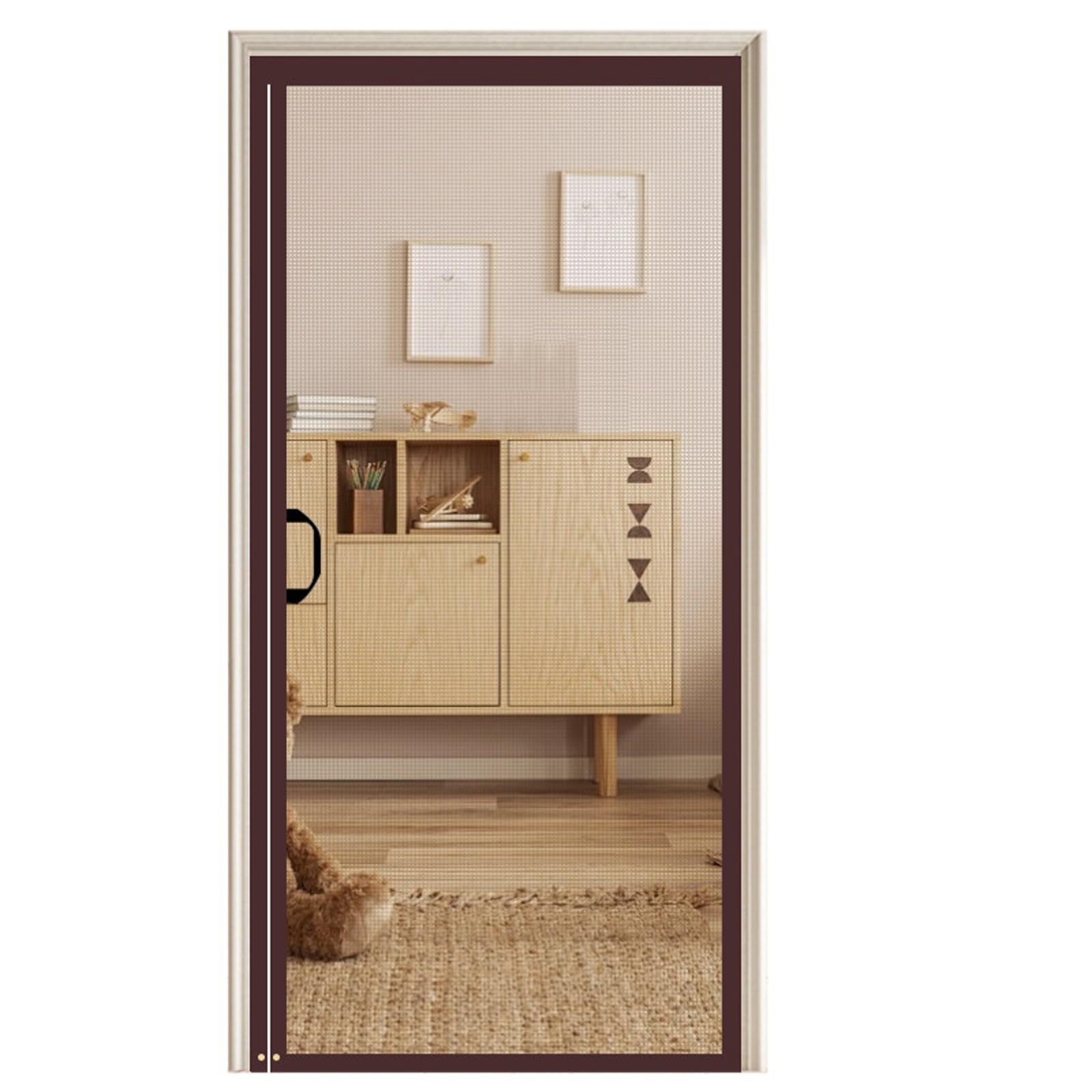 Moustiquaire porte 90x215 cm marron avec rideau anti mouche aimanté pour balcon et terrasse