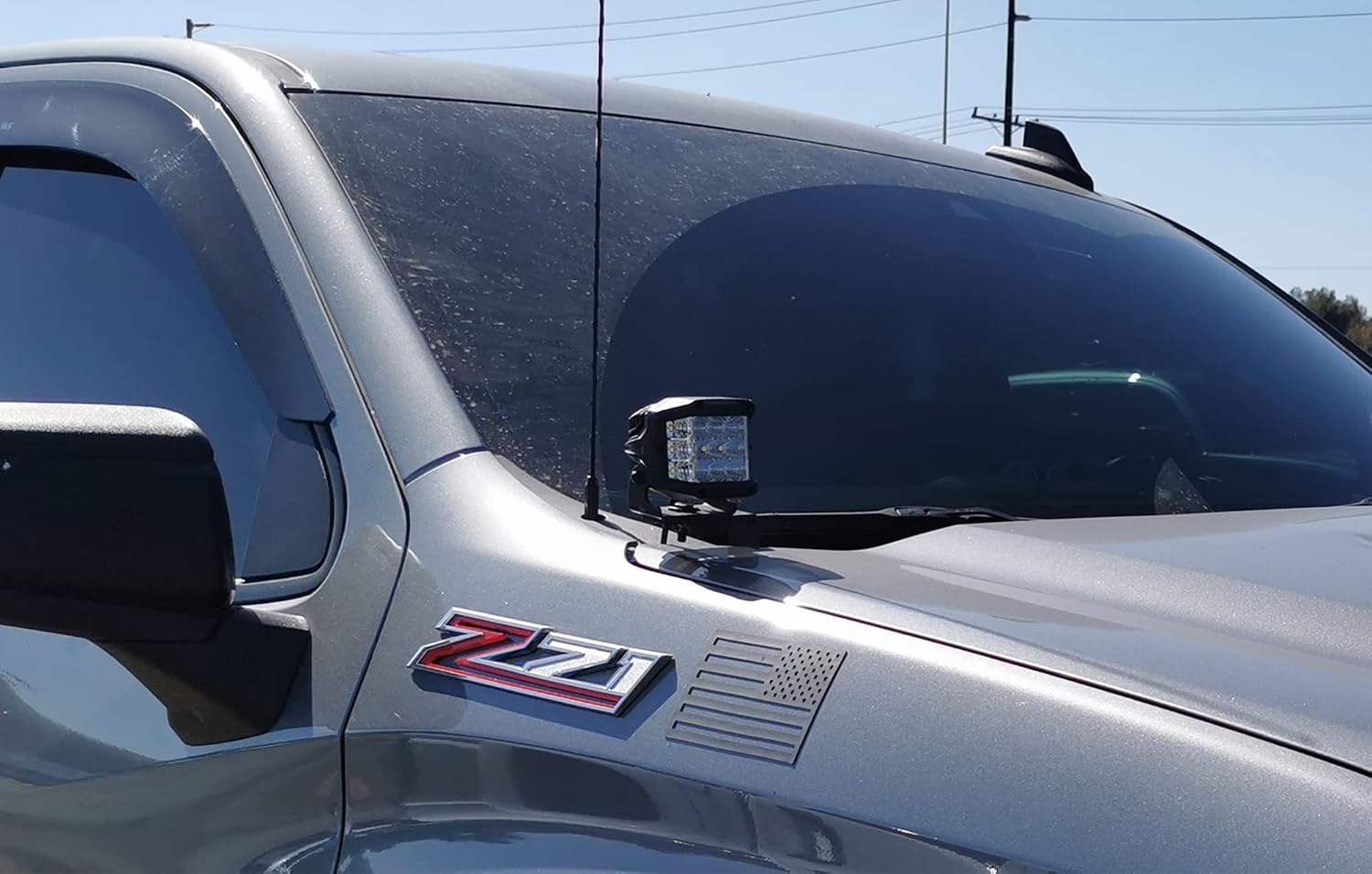 iJDMTOY White LED A-Pillar Driving Light w/Amber Strobe Feature, Compatible with 2019-up Silverado/Sierra 1500, Side-Shooter LED Pods, Windshield Hitch Bracket Mounts & On/Off Switch Wiring