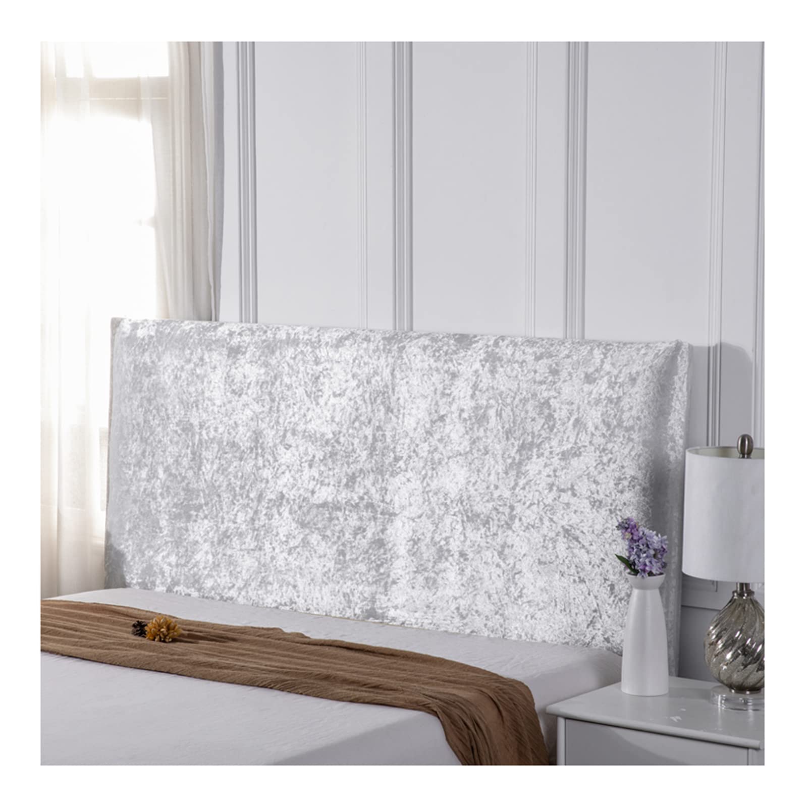 Uziqueif Estirable Funda cabecero Cama, Protector de Funda de Cabecera de Cama, Tejido de Terciopelo Suave, Funda Protectora para cabecero de Cama para Habitacione,Blanco,150x75cm