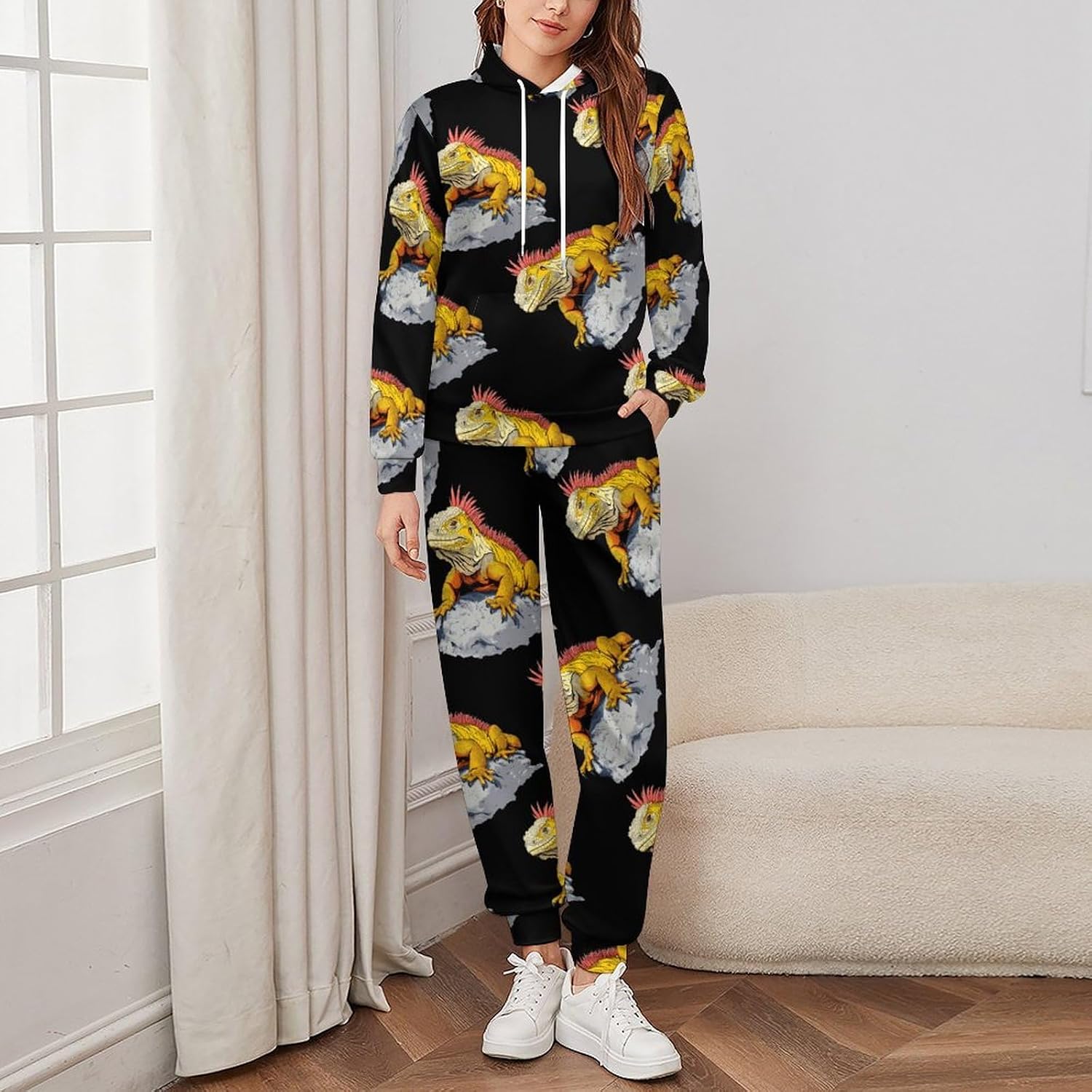 Bearded Dragon Lizard Animal Adult 2 Piece Tracksuits Hoodie Sweatshirt And Joggers Sweatpants Sweat Suit Outfits
