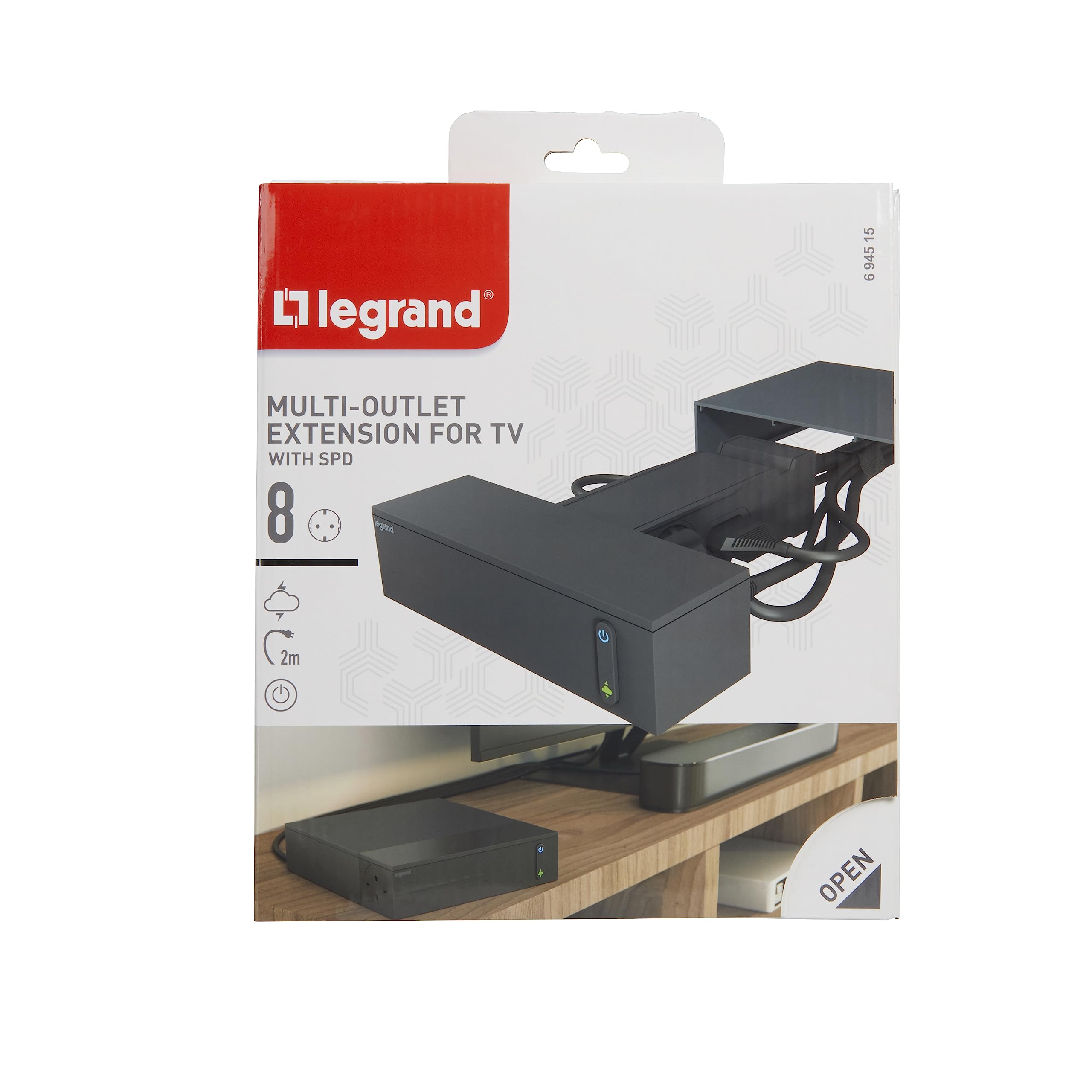 Legrand 694596 Multiprise TV avec Protection Contre Les surtensions avec Interrupteur, 4 Prises de Courant, câble de 2 m, Noir