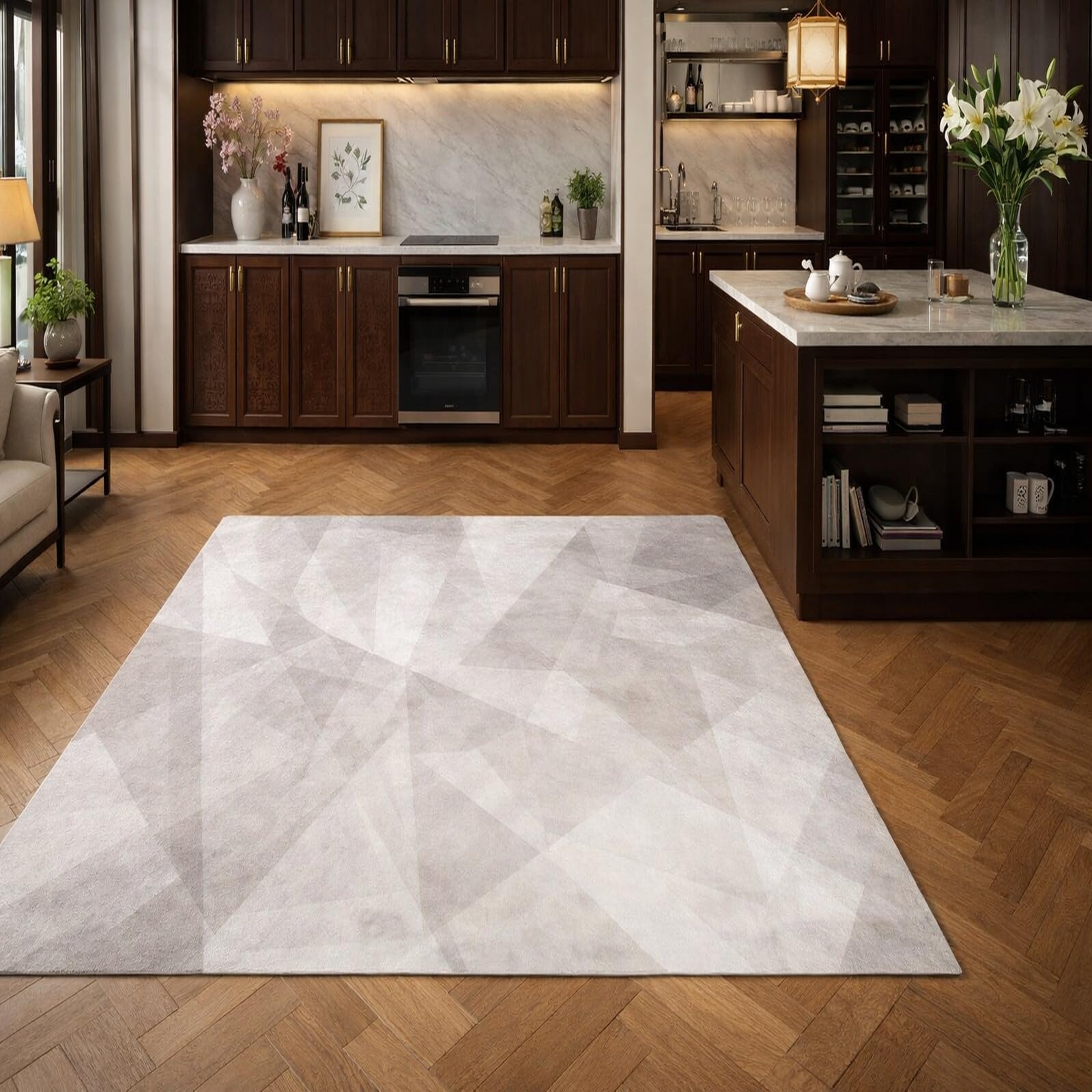 Tapis de salon gris 180x230cm au design géométrique moderne