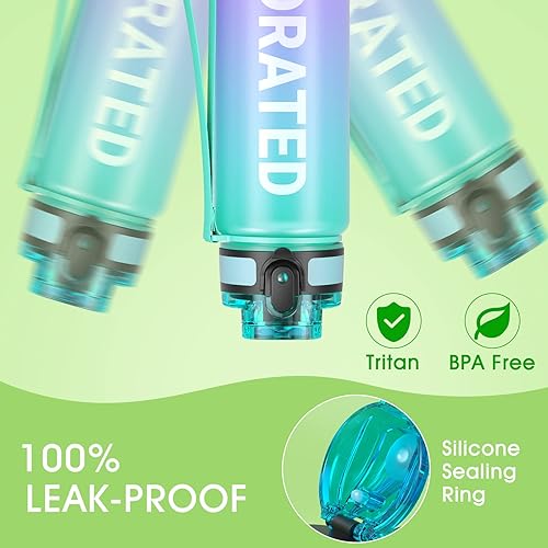 Miniatura 2 de Sahara Sailor - Botella de agua de 322517 onzas, botellas duraderas y a prueba de fugas motivacionales con marcador de tiempo, Tritan, sin BPA, boca