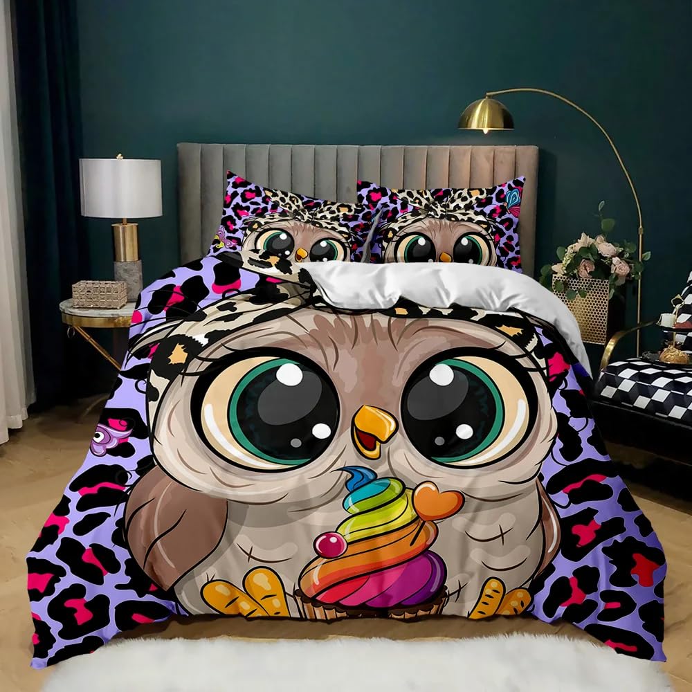 QBIDCSX Bedding Double Bed Set Owl Bedding Double Bed Set - Microfibre Quilt Cover 230x220 cm - Comforter Cover with 2 Pillowcases(Double)