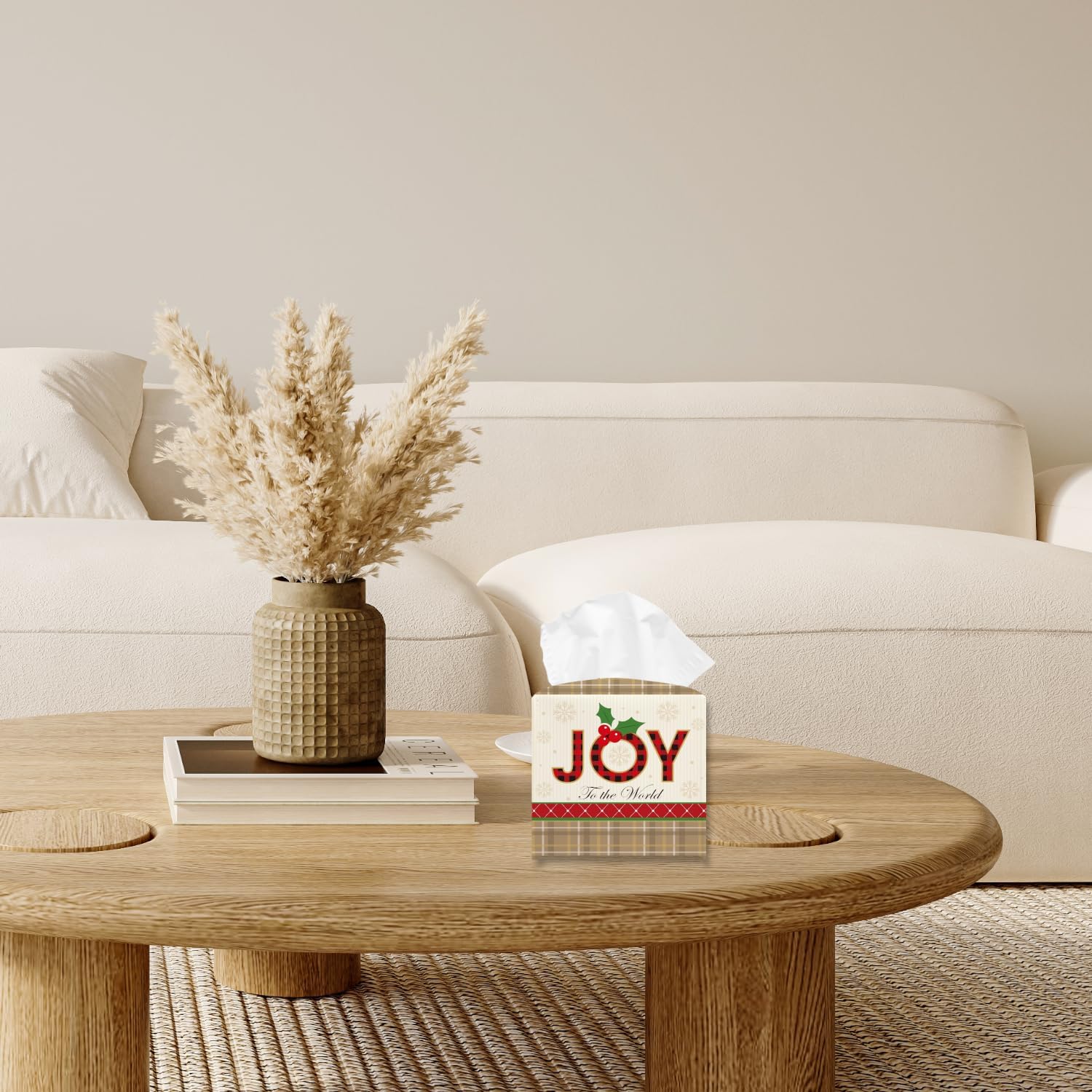 Christmas Tissue Box Holder, Joy Words Leather Tissue Box Cover Square, Waterproof Facial Paper Organizer Dispenser for Home Bedroom Dresser Night Stand Bathroom Office Countertop -012 image 4