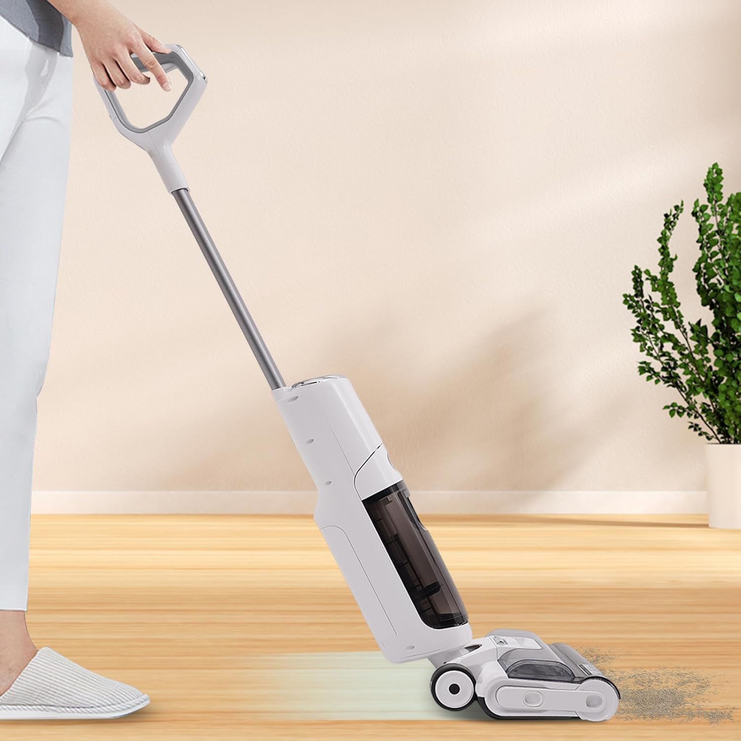 100-240V Smart Wet Dry Vacuum Cleaner, 250W Cordless Hardwood Floor Cleaner One-Step Cleaning Vacuum Mop Great 25,000Pa Suction Power with Visible Led Screen & Indicator Lights for Hard Floors
