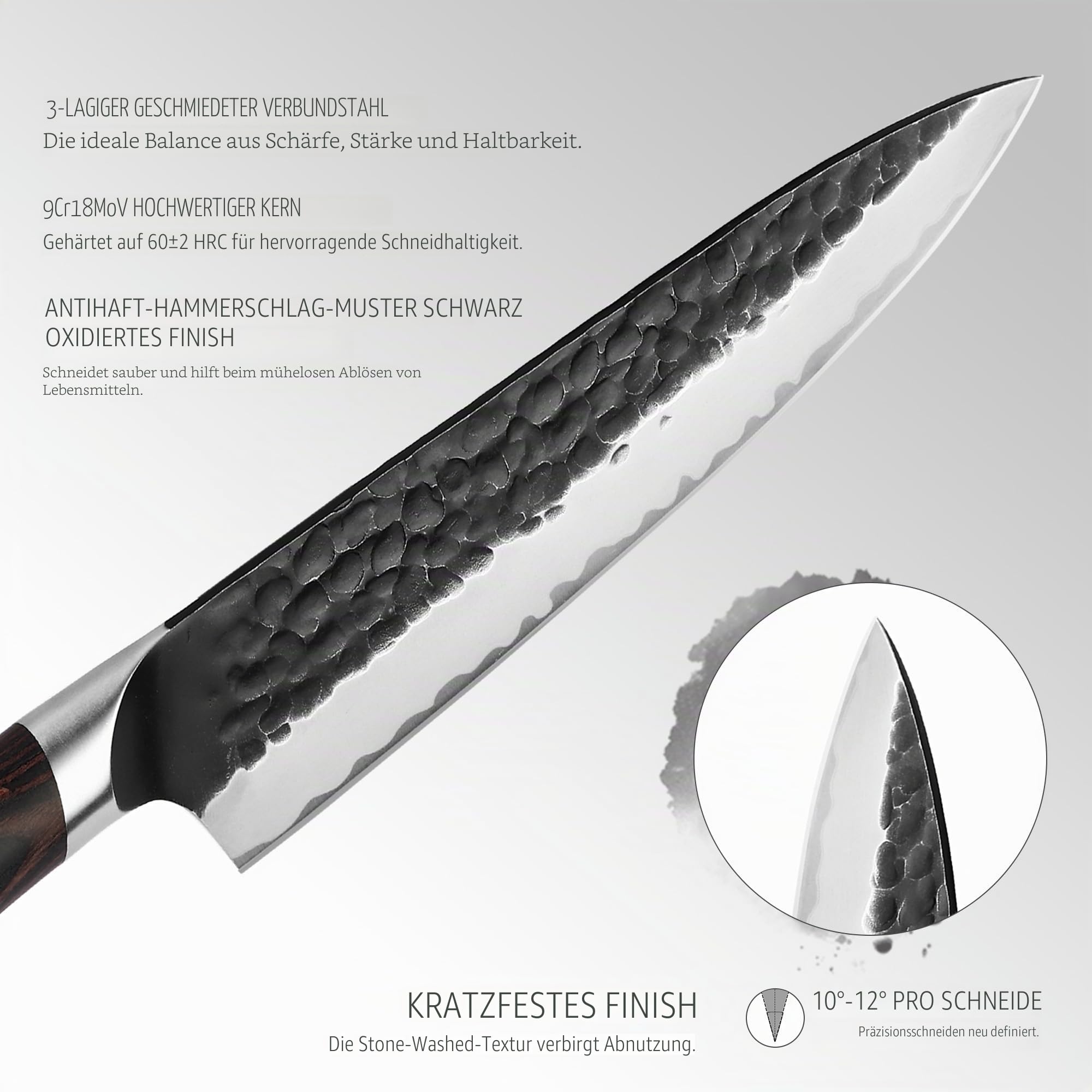 hecef Küchenmesser Set 2-tlg., 20 cm Kochmesser & 12,7 cm Allzweckmesser