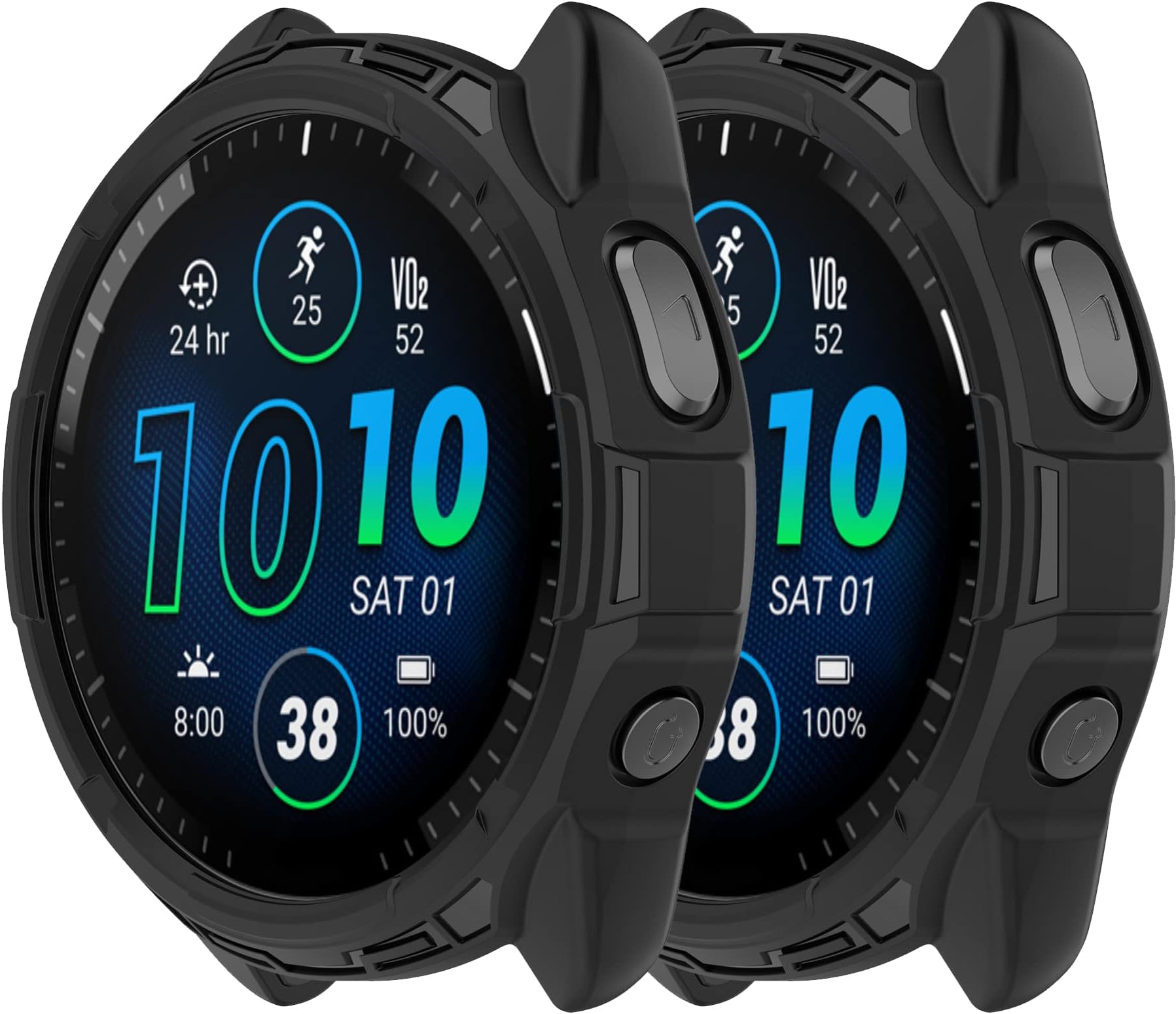 Cover Compatible with Garmin Forerunner 965 Case Soft TPU Anti-Scratch Bezel Bumper Frame Coverage Protective Shell Watch Accessories(Black&Black)