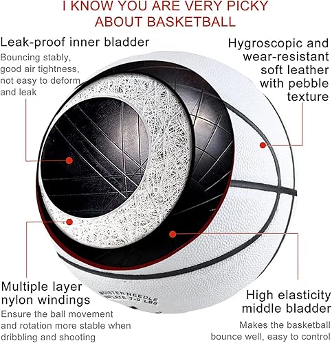 Miniatura 2 de MINDCOLLISION Balón de baloncesto con cara sonriente, piel sintética que absorbe la humedad, suave, buen agarre, entrenamiento y competencia en