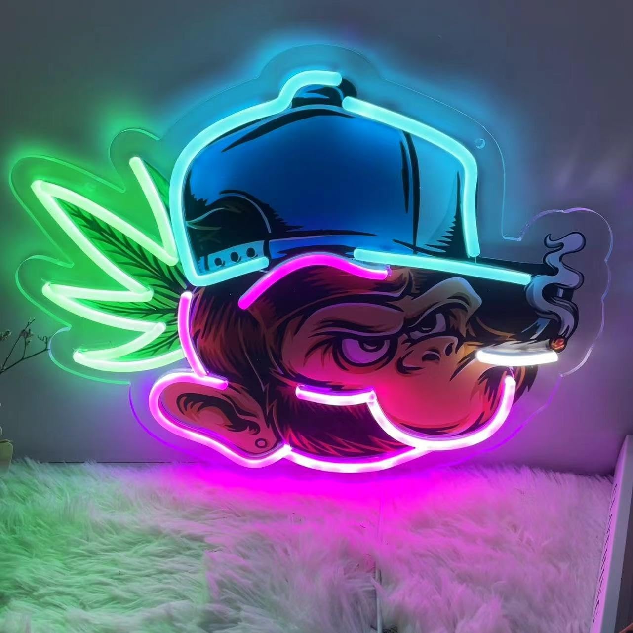 Mono en un sombrero Imprimir UV Señal de neon para hombre Cueva dormitorio Iluminar luces de neon Señales Decoraciones Fiesta de aniversario
