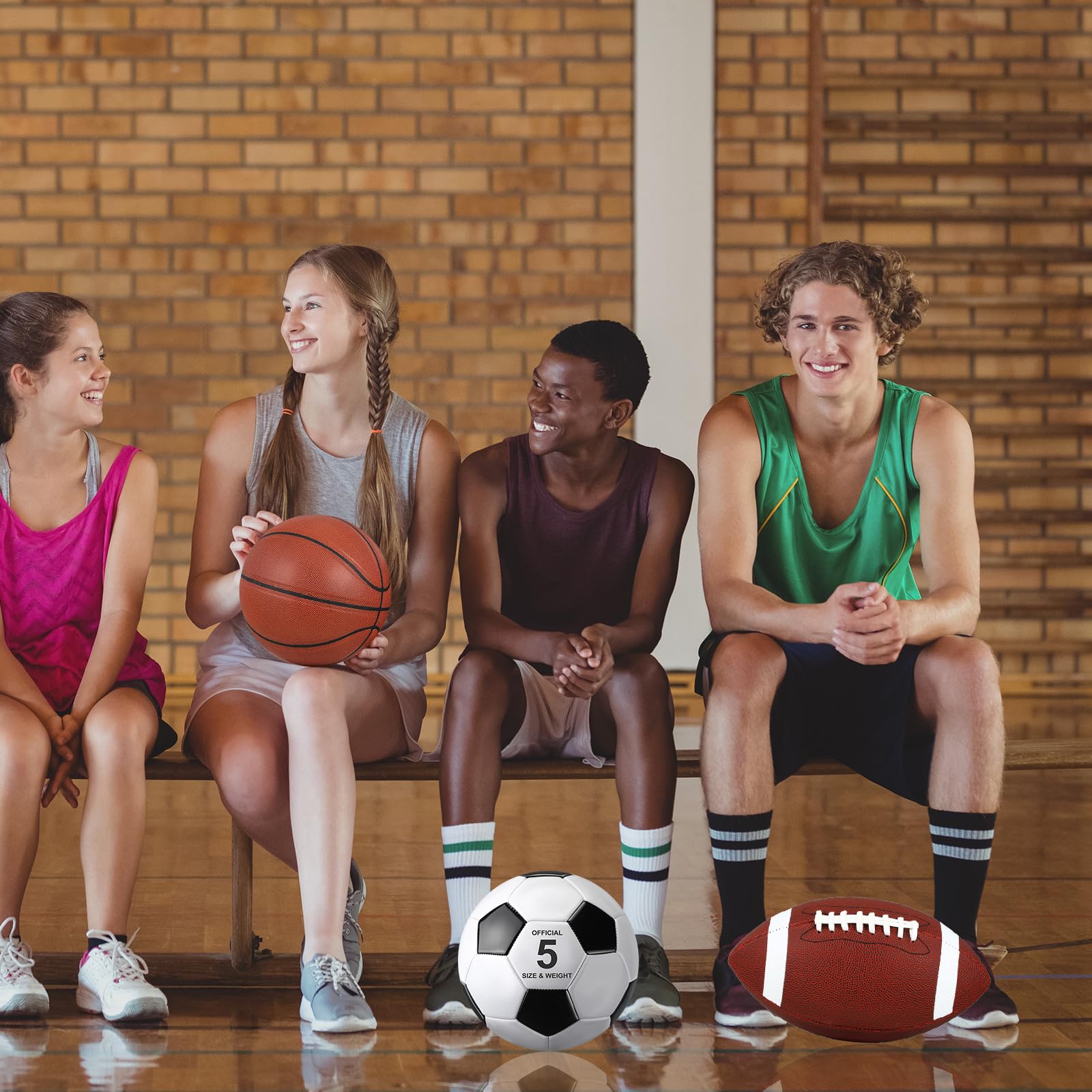 Juego deportivo de 3 pelotas deportivas que incluye tamaño oficial, fútbol, baloncesto, fútbol con bomba y bolsa de transporte para adolescentes y adultos, suministros de Navidad (marrón 7