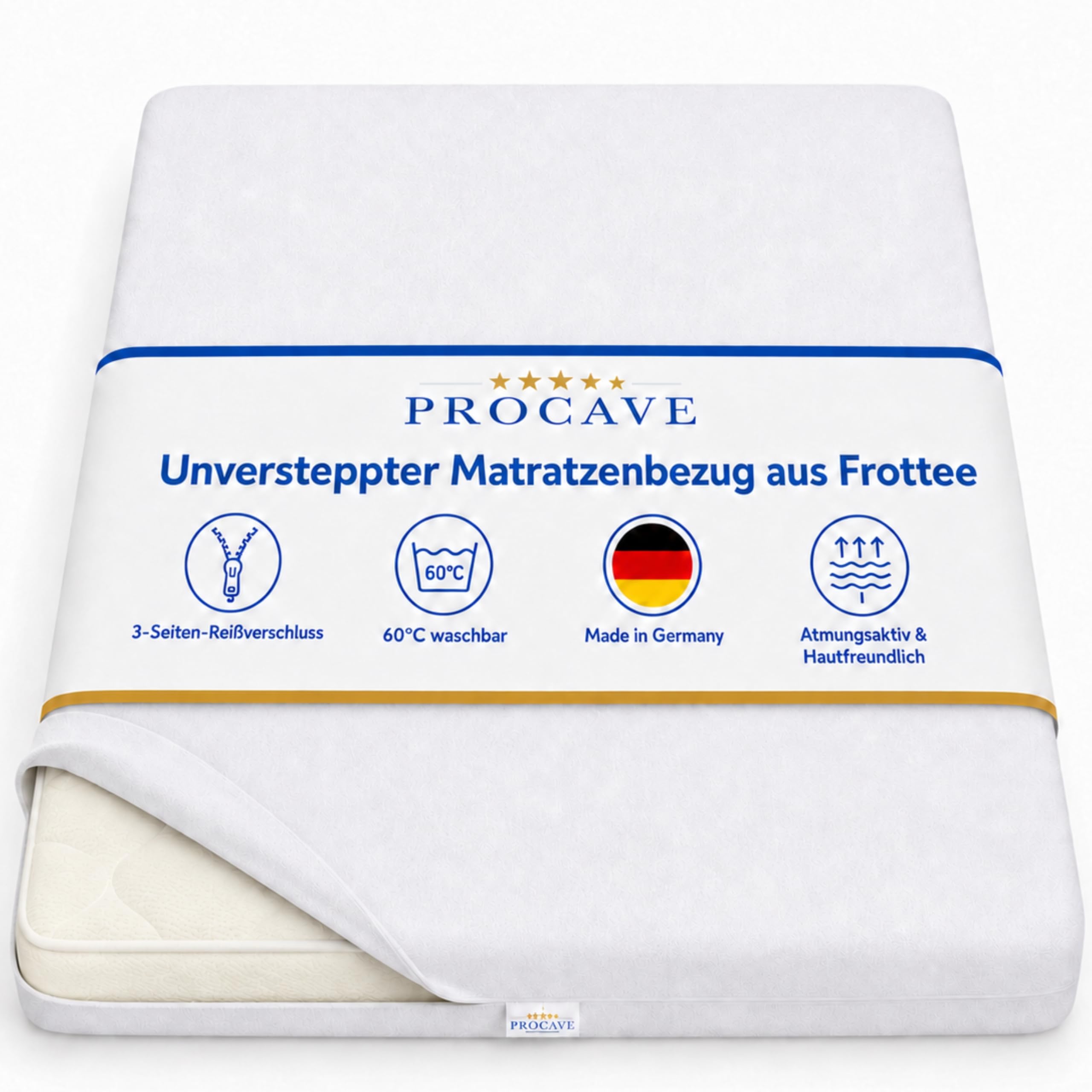 PROCAVE - Coprimaterasso in spugna, senza imbottitura, Matratzen-Höhe 23-28cm, 200 x 220 cm