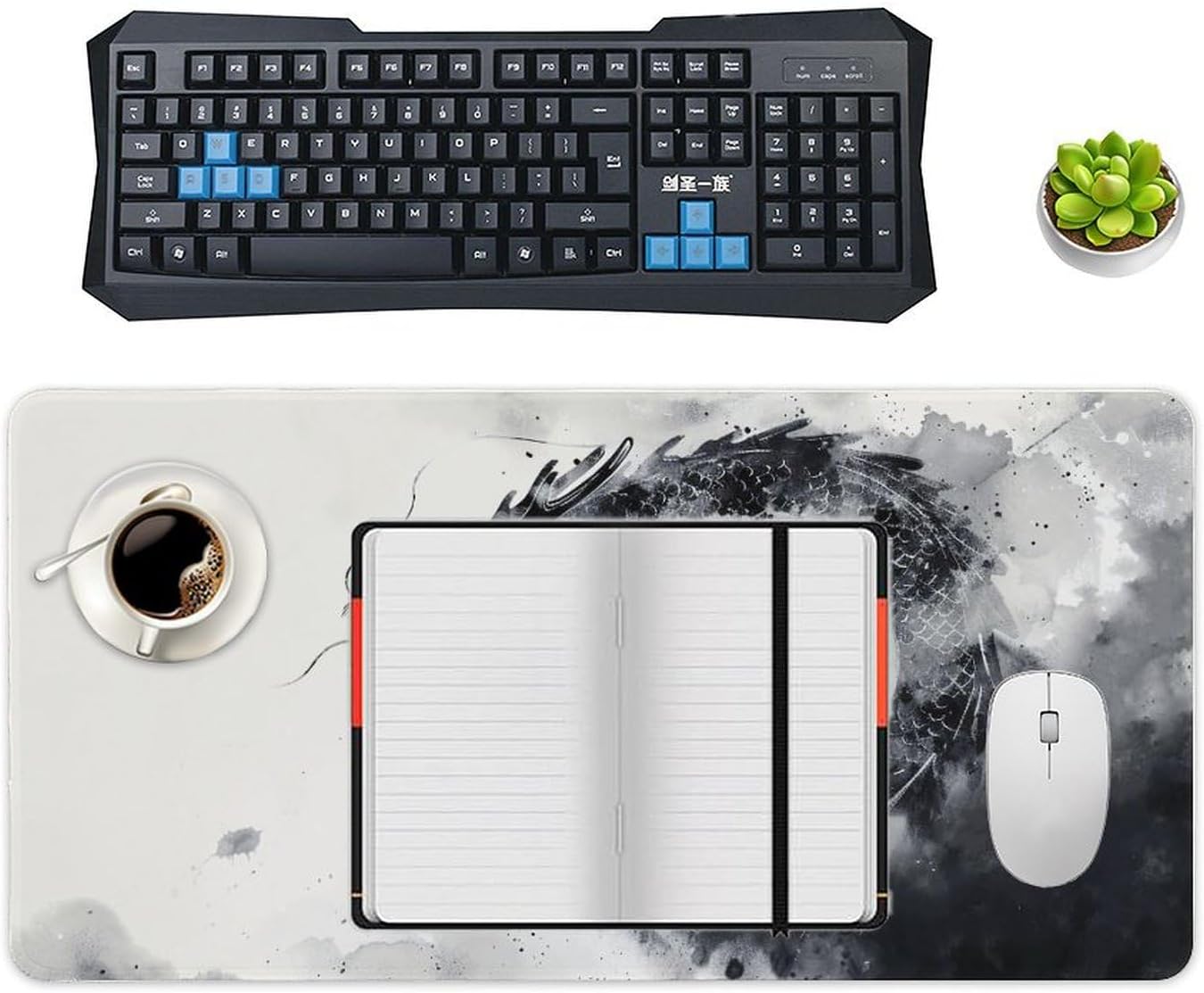 Cool Black and White Dragon Mouse Pad Gaming Japanese Large Mousepad Desk Pad for Laptop Keyboard and Mouse Non-Slip Rubber Office Minimalist Desk Accessories 23.6" X 11.8" - Image 4