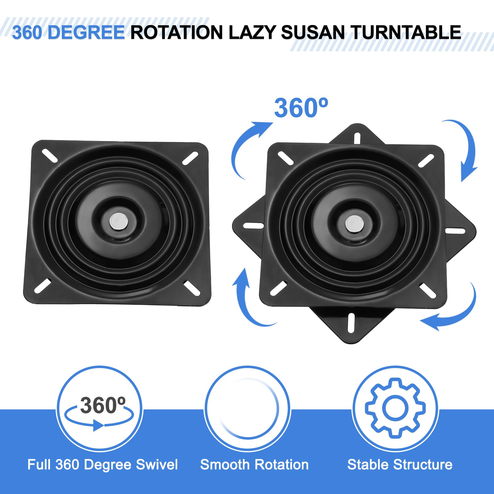 QUARKZMAN Sgabello Girevole di Ricambio 10" Girevole a 360° Lazy Susan Nero | 250x2mm, Piastra di Montaggio Base Girevole a Sfera Semi-Quadrata, per Poltrona Reclinabile o Tavolo