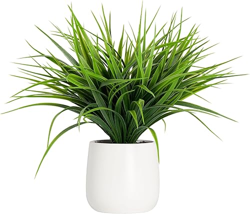 Torre & Tagus Planta falsa en maceta de cerámica, plantas artificiales en maceta de 11 pulgadas para decoración del hogar, planta de césped verde