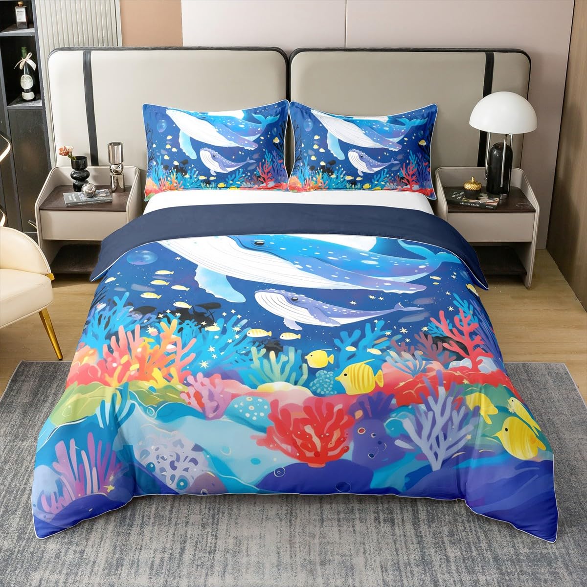 Parure de lit 100% coton de qualité supérieure motif animaux marins