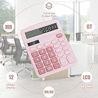 Vista 4 de Desktop Calculator, Pink Calculator Big Buttons, 12-Digits Large LCD Display, Solar and AA Battery Dual Power, Desk Calculators for Office Home