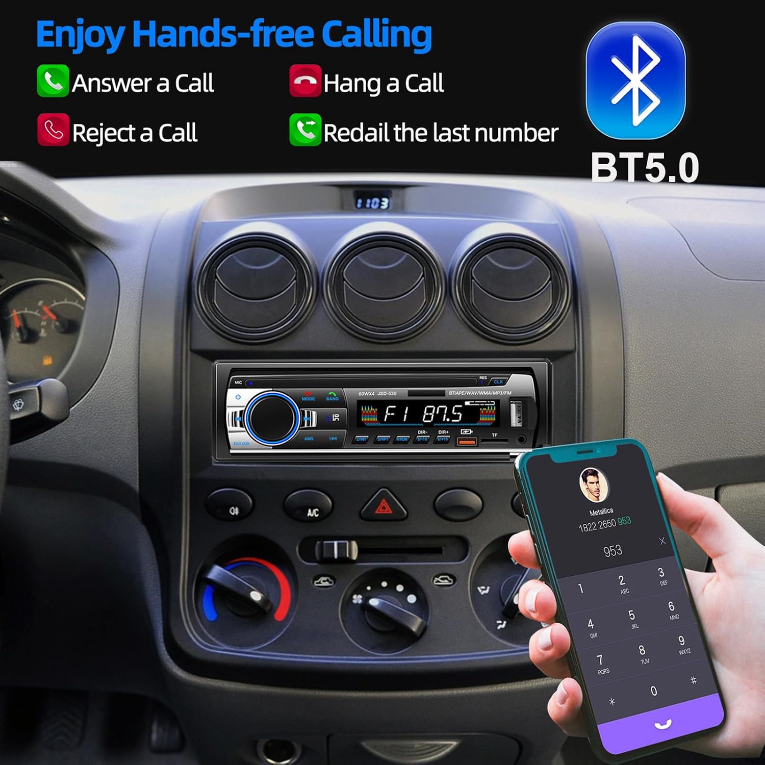 Illustration of hands-free calling features with the aigolink Car Radio