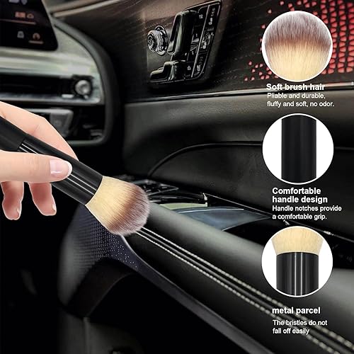 Vista 99 de Ziciner Cepillo de detalles para automóvil, cerdas suaves curvas, colectores de polvo de eliminación automática, tablero universal del vehículo