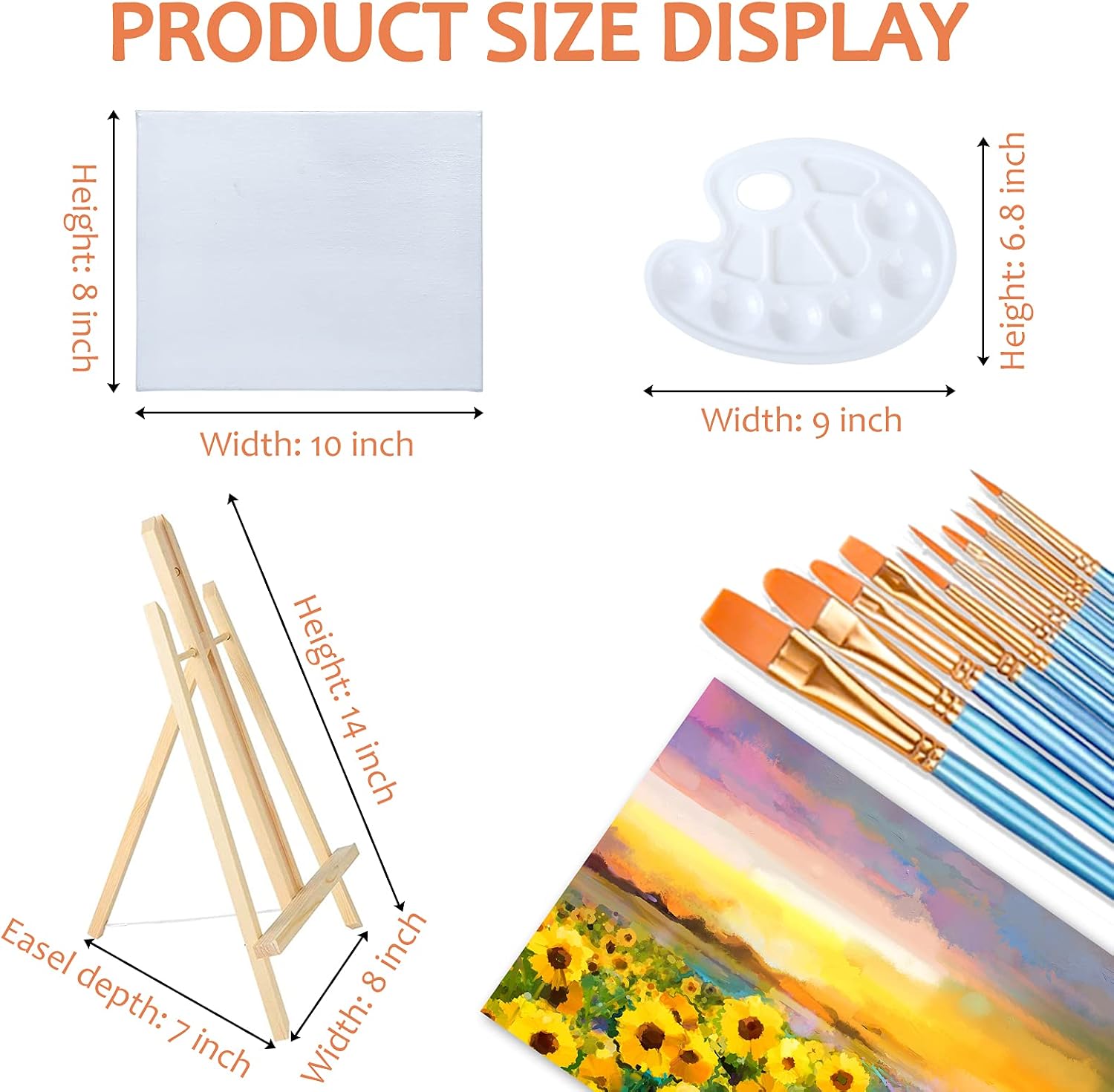 Easel Set 58 Pcs Painting Set( 7 Pcs 14 Inch Easel+7Pcs 8x10 Paint Canvas+40 Brushes+4 Palettes)Painting Supplies Kit with Easels for Adults&Kids&Painting&Display&Sip and Paint&Painting Party
