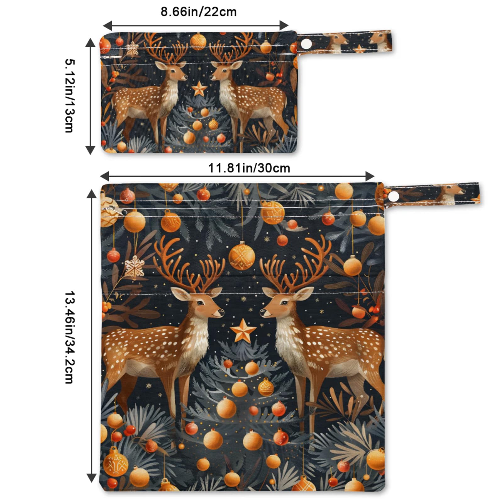 GzLeyigou 2 Set Christmas Reindeers Wet Dry Bags for Baby Cloth Diapers Reusable Storage Bag for Travel,Beach,Pool,Daycare,Stroller,Gym,Laundry,Dirty Clothes,Swimsuits & Wet Clothes, Wet Bag