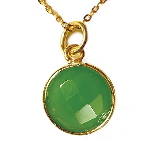 Green Jade Necklace, Energy Healing Genuine Gemstone, Sterling Silver 925 18K Gold, Dainty Handmade Jewelry Gift for Women,18 inch long