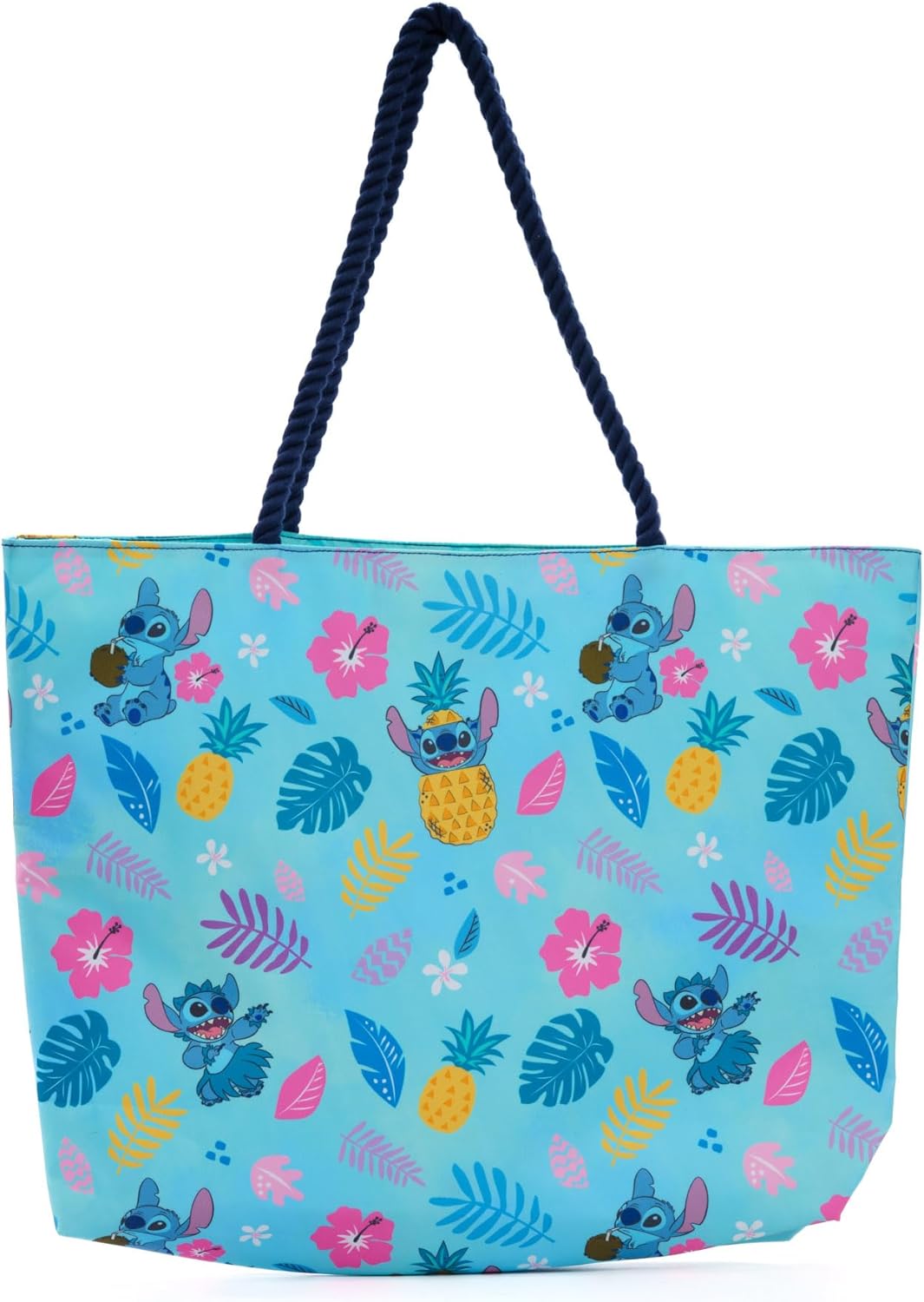 Disney Lilo & Stitch Tote Bag, Stitch Blue Hawaiian Print, Large Water-Resistant Canvas Purse, Beach Vacation Accessory Bag, Work Travel Carry-All for Women