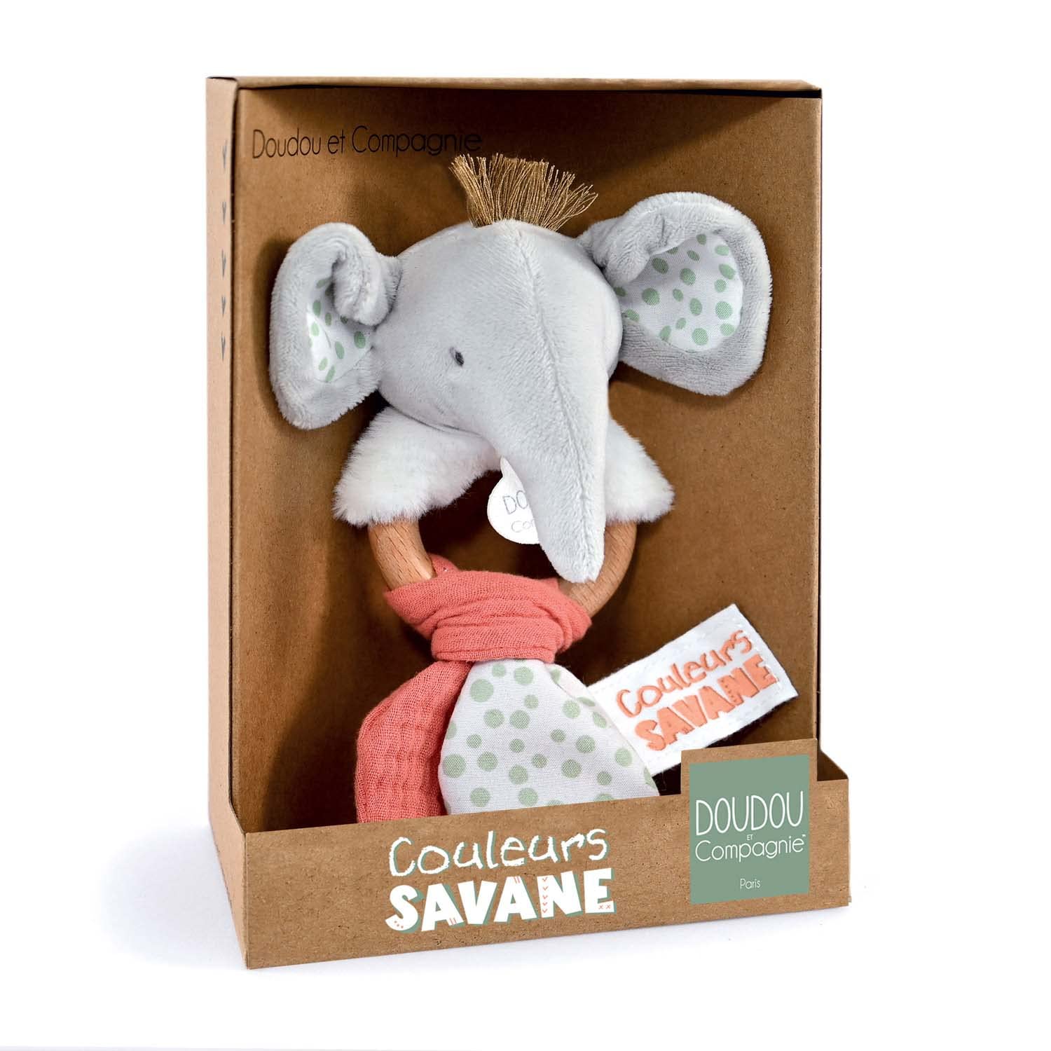 Doudou et Compagnie - Doudou Plat Peluche Elephant - 25cm - Gris - Collection Couleurs Savane - Très Doux pour Bébé - Garantie Doudou Perdu - Cadeau pour Naissance Bébé Garçon Ou Fille - DC4078 - 4