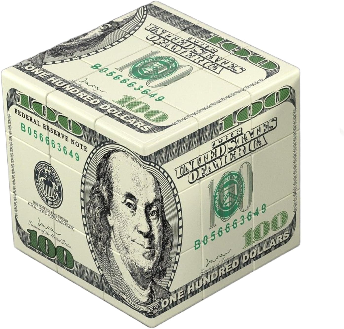 3x3 Magic Cube with 100 Dollar Bill Pattern US Banknote Design Puzzle Cube for Child Adults Toys Smooth Turning Collectible Novelt Speed Cube