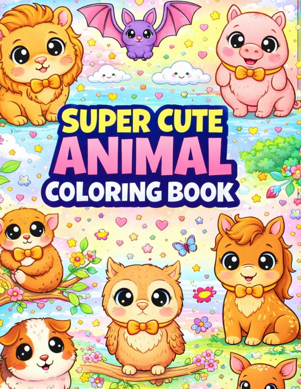 Super Cute Animal Coloring Book: 40 Easy Coloring Pages with Cute Kawaii Animals for Kids Ages 4-8 | Fun, Relaxing and Adorable Activity Book (Kawaii Coloring Collection)