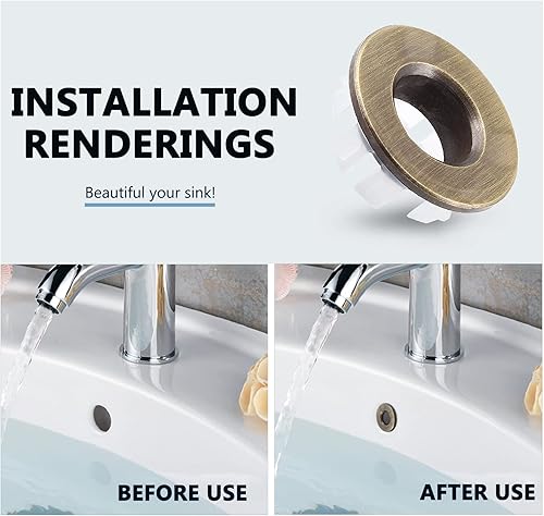 Vista 12 de Paquete de 3 anillos de desbordamiento para fregadero de baño, cubierta de drenaje de desbordamiento cromado galvanizado, cubierta redonda