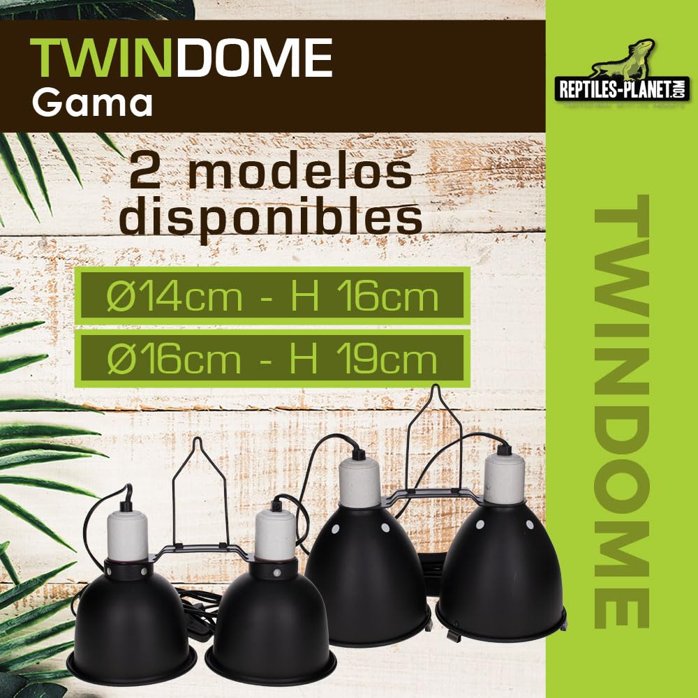 Reptiles Planet Twindome 14 - Soporte Doble para Bombilla para Colgar o Colocar en el terrario (14 cm de diámetro, 16 cm)