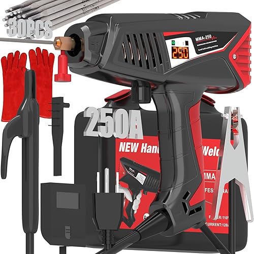 Runtoo Soldador de mano, máquina soldadora de 110 V, pistola de soldadura de mano 20-250A, 30 varillas de soldadura portátil, soldador de palo de