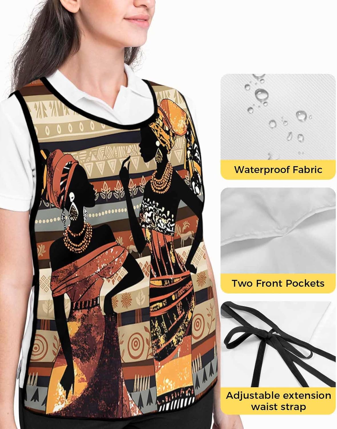 Historical African Women Cobbler Aprons with 2 Large Pockets for Men Women, Smock Apron for Chef Clothing Protector
