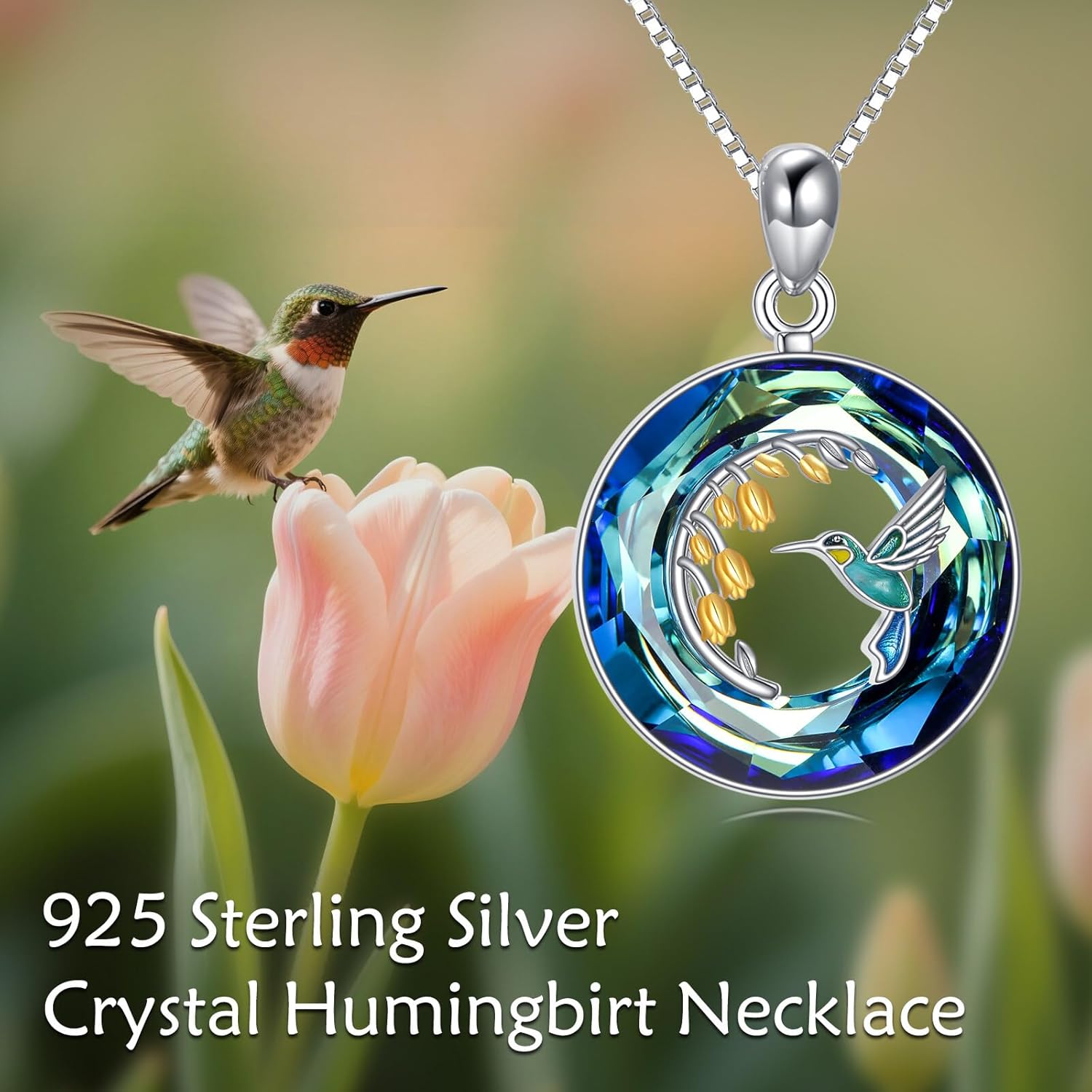 Hummingbird Necklace for Women, S925 Sterling Silver Crystal Pendant Necklaces with Colorful Hummingbird Jewelry Anniversary Birthday Gift for Mom, Wife, Sister - Image 2