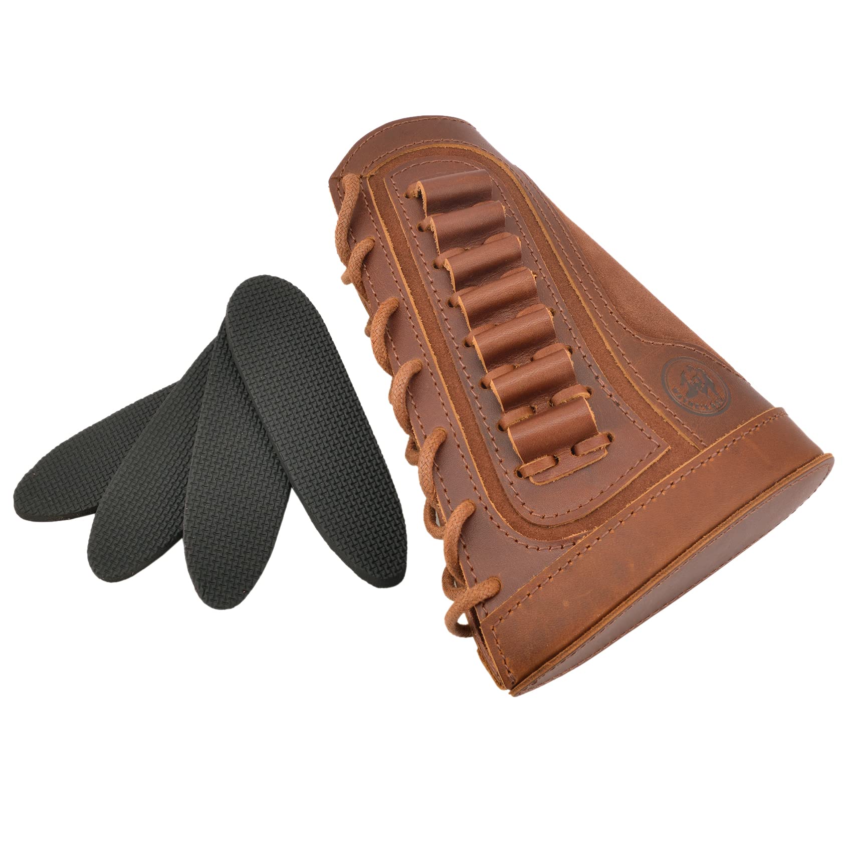 Leder Munitionshalter Gewehrkolben mit passendem Trageriemen für Kaliber .357, .30-06, .30-30, .45-70, .308, .22LR & 12GA